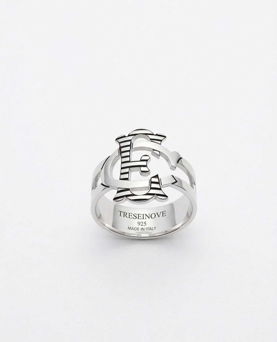 Anello argento 925 lavorato a mano con lettere intrecciate monoramma personalizzabile treseinove borgo orefici
