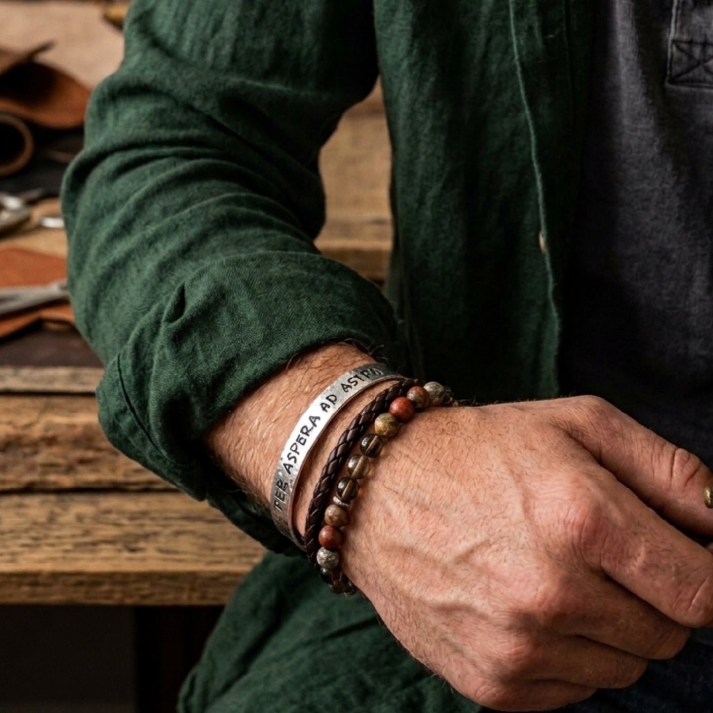 Bracciale Uomo Martellato in Argento 925