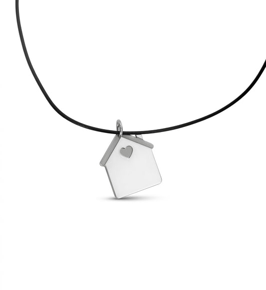 Collana medaglia pendente Casa in argento 925 lavorazione artigianale personalizzabile con incisione Treseinove gioielli