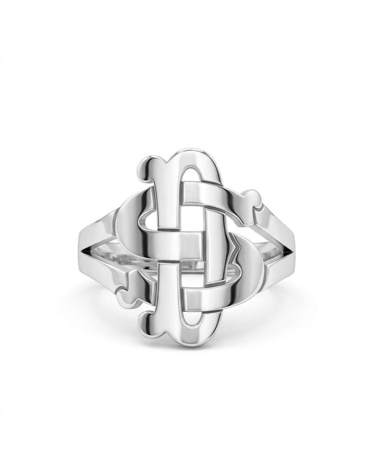 Anello argento 925 lavorato a mano con lettere intrecciate monoramma pesonalizzabile treseinove borgo orefici