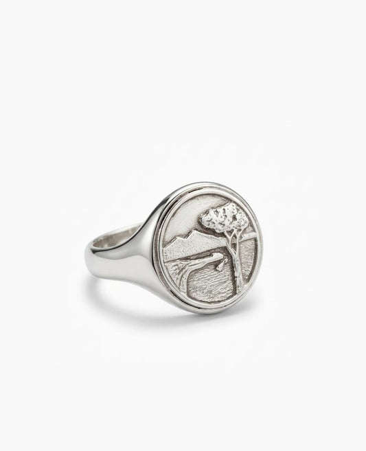 Anello Panorama di Napoli | chevalier in argento 925 artigianale con panorama di Napoli e vesuvio in rilievo - collezione Napoli Treseinove artigiani Borgo Orefici